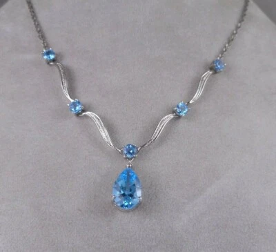 18 inch 5.00CT Genuine Blue Topaz Necklace with Diamond Accent 10KT White Gold - Image 1 of 4