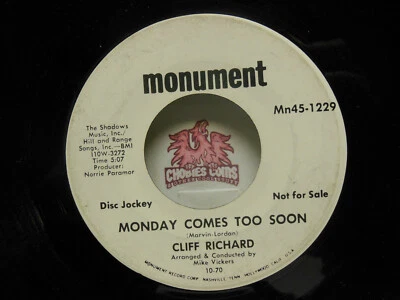 CLIFF RICHARD: I Ain’t Got Time Any More / Monday Comes Too Soon, 45 RPM VG (I7) - Image 1 of 2