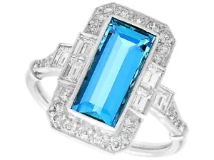 1.97 ct Aquamarine and 0.94 ct Diamond, Platinum Dress Ring - Picture 1 of 9