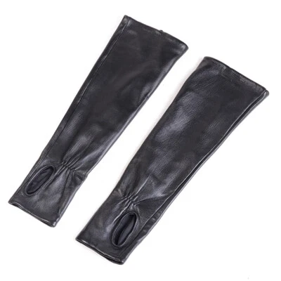 Guantes largos de 35 cm para mujer de cuero real sin dedos para fiesta noche ópera/mitones Foto 1 de 4