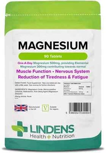 MAGNESIUM Oxide 500mg 90 Tablets Muscle Fatigue Tiredness Nervous System Lindens - Picture 1 of 7