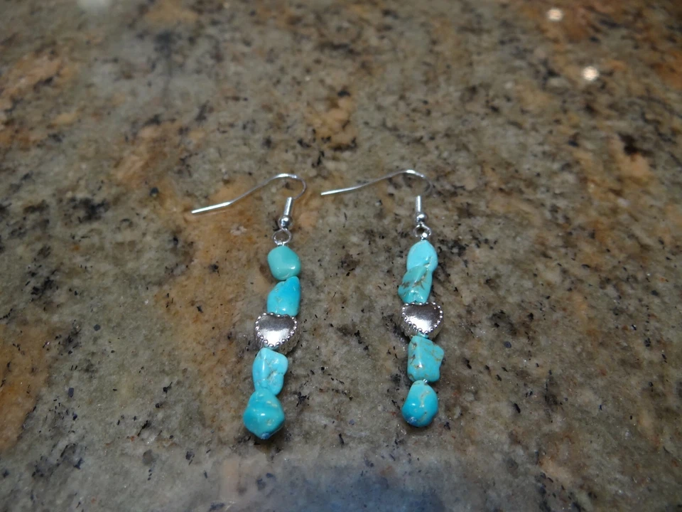 Turquoise & Tibetan Silver Drop Earrings Hook Style - Image 1 of 1