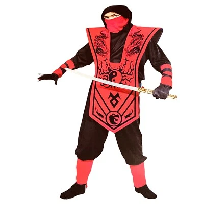 Ninja Costume Dress Up Play Cloths Red Black Child Boys Size Medium 8 - 10 NEW - Image 1 of 4
