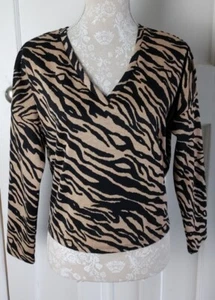 Papaya Beige Animal Print Long Sleeve Oversized Crop Jersey Knit Jumper - Size 8 - Picture 1 of 4