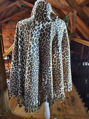 Cape Poncho Womens Animal Print Fleece Fringe Cowl Neck One Size Basic Editions  - Image 1 of 4