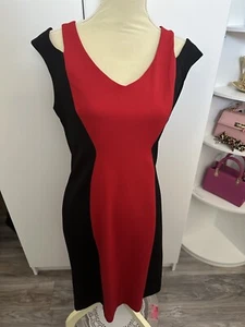 Ronni Nicole Women’s Red Black Colorblock V-Neck Zip Sleeveless Pencil Dress 10 - Picture 1 of 5