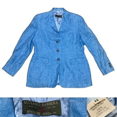 Jaqueta Blazer Luciano Barbera 100% Linho Masculina Tamanho 48 em Janela Azul - Imagem 1 de 4