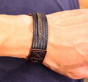 Rock Retro Brown Handmade Cowhide Leather Surfer Bracelet Wristband Cuff Bangle - Picture 1 of 9
