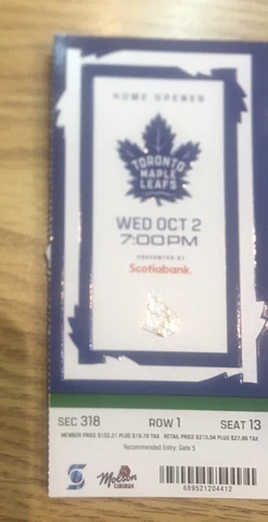 2019 NHL Toronto Maple Leafs Home Opener Ticket Stub John Tavares Named Captain Cover