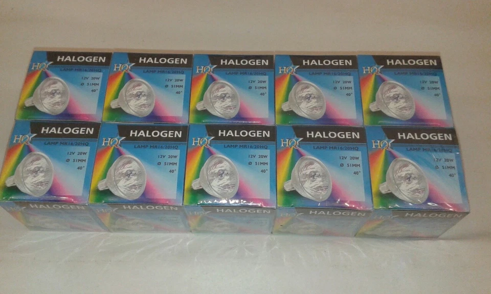 10 x HQ 20W MR16 12V CLEAR 40 Degrees Bi-Pin Halogen Light Bulb Lamp Job Lot UK - Image 1 of 1