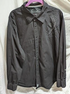 Rock 47 Western Shirt Men XXL Black Gray Pearl Snap Long Sleeve -front see photo - Picture 1 of 16