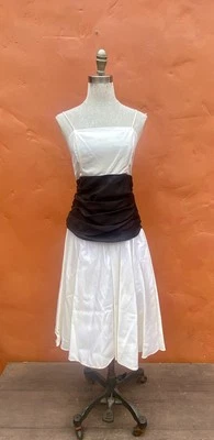 Vintage 1980s prom dress party cocktail Black White Fit Flare evening formal - Image 1 of 4
