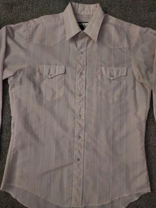 Vtg Wrangler Mens Shirt Sz 16-34 Pink White Stripe Western Pearl Snap Cowboy Cut - Picture 1 of 20