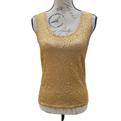 Camiseta sin mangas Lafayette 148 New York mezcla de seda lentejuelas doradas sin mangas brillante pequeña Foto 1 de 4