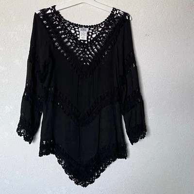 Top Boho Monroe And Main Negro Abierto Crochet Capricho Oscuro Fairycore Talla M Foto 1 de 4