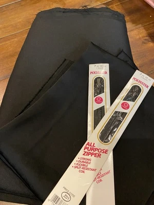 Fabric For Pants 3yards 60”w Black Gaberdine 1yard 45” Polyester Lining 2Zippers - Image 1 of 4