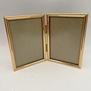 Vintage Gold Metal Double Hinged Picture Frame for 3.5" x 5" Photos - Picture 1 of 9