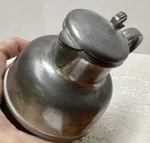 Old Colonial Pewter Creamer Pitcher w/ TINY HAND on Lid Antique Kitchen Vintage - Picture 1 of 15