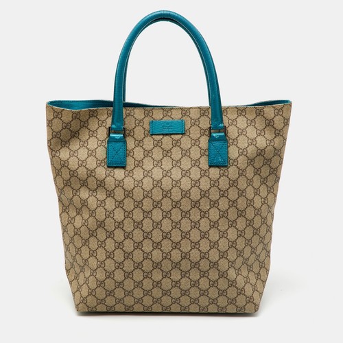 Borsa Gucci beige blu acqua GG Supreme verticale in tela e pelle