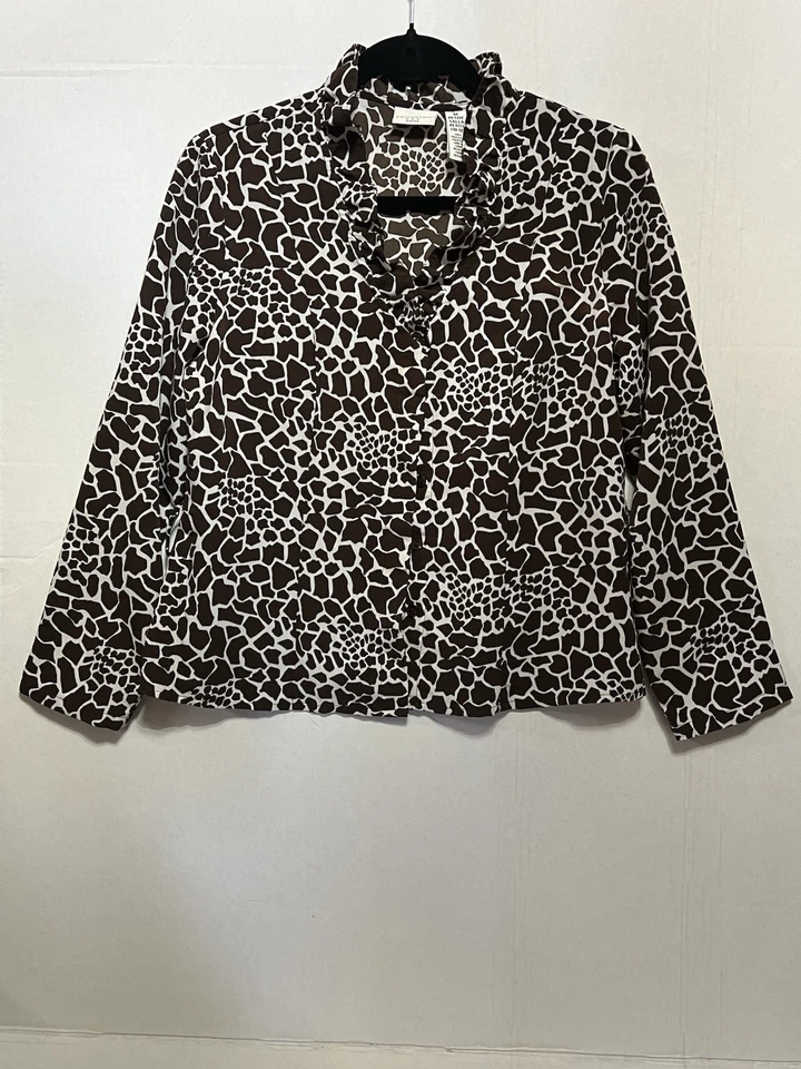 Blusa para mujer Covington con estampado de animales escote con volantes manga larga talla M Foto 1 de 1