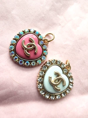 Chanel zipper pulls pink white hearts  22 mm 2 PCS - Image 1 of 2