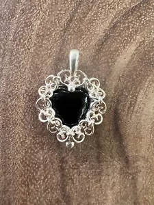Shubes Sterling Silber 925 Onyx Herz Anhänger - Bild 1 von 8
