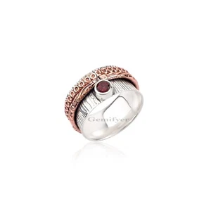 925 Sterling Silver Copper Fidget Women's Ring Garnet Gemstone Spinner Jewelry - Picture 1 of 10