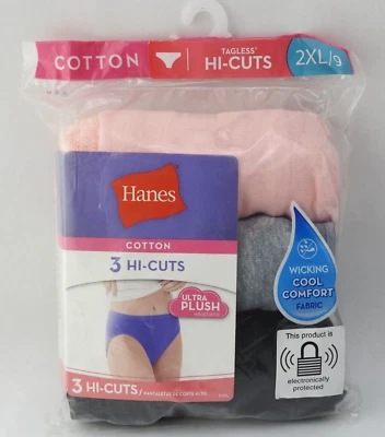 New 3 Pk Hi Cut Cotton Women's Hi-Cut Briefs 2XL 9 Pink Gray Black - Image 1 of 3