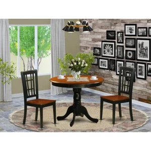 3 PC Dining Table with 2 Wood Chairs in Black and Cherry - Picture 1 of 4