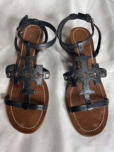 Tory Burch Chandler Sandal Black Tumbled Leather Block Heel Women’s Size 8 - Picture 1 of 12
