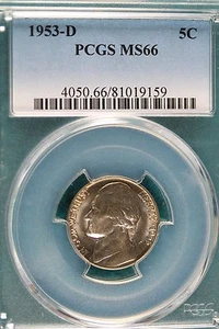 1953-D PCGS MS 66 Jefferson Nickel!! #A4990* - Picture 1 of 2