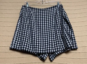 Requirements Mini Skort Women Linen Black White Check Faux Wrap Rework Flirt Y2k - Picture 1 of 15