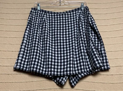 Requisitos Mini Skort Mujer Lino Negro Blanco Cuadros Imitación Envoltura Reelaboración Coqueteo Y2k Foto 1 de 4