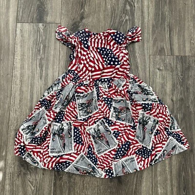 Hecho a mano Vintage Niñas Talla 5/6 Héroes Patrióticos Vestido Bandera 4 de Julio Cinta Corbata Foto 1 de 4