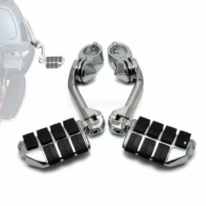 Chrome 32mm 1.25" Long Angled Adjustable Highway Foot Pegs & Mount Clamp Kit Set - Imagen 1 de 17