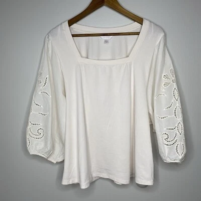 Lauren Conrad Beige Cuello Cuadrado Elástico Bordado Pierced Manga 3/4 Top XXL Foto 1 de 4