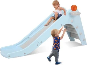 Freestanding Toddler Slide Kid Slide Climbing w/ Basketball Hoop & Ring Game - Picture 1 of 9