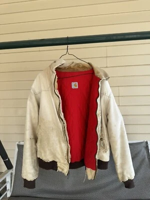 Carhartt ~ Abrigo forrado con edredón rojo, chaqueta vintage, raro antiguo EE. UU., se ajusta como un grande Foto 1 de 4