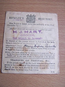 Retailers Sugar Ticket H J Hart Grocer The Weald Nr Sevenoaks Kent E M Brooke - Picture 1 of 2