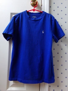 FLAW Ralph Lauren Solid Blue White Pony Logo T-Shirt S Size Small 8 Boys Classic - Picture 1 of 12
