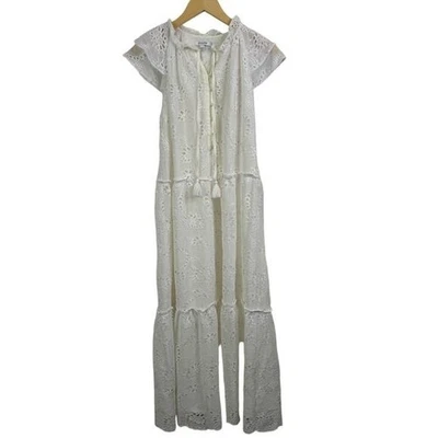 Chico's белый отверстие ярусный Midi оборки полностью с подкладкой платье размер 4 новый с Ярлыками $199 - Изображение 1 из 4