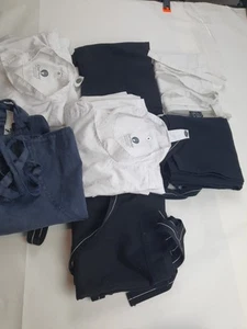 Chef Works Uniform Bundle 3 White Jackets & 5 Aprons Black, White, Denim - Picture 1 of 19