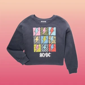 Girls Dark Gray ACDC Graphic Crewneck Sweatshirt with Long Sleeves Size 4/5 - Picture 1 of 5
