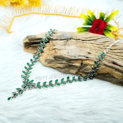 925 Sterling Silver Green Onyx Necklace Handmade Statement Gemstone Jewelry - Image 1 of 4