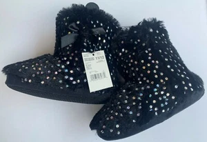 Joe Boxer Girls Kids House Slippers Black Sparkle Size 11/12 - Picture 1 of 4