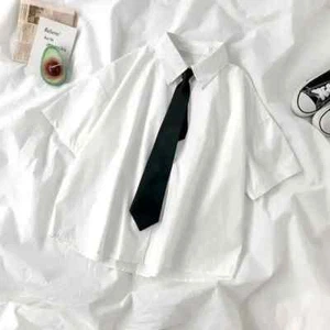 FAashion Shirts Women with Tie Preppy Students BF Loose Summer Top Daily Shirt - Picture 1 of 9