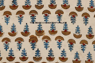 5 Yard Hand Block Floral Dabu Print Fabric Natural Handmade Cotton Indian Beige - Image 1 of 3