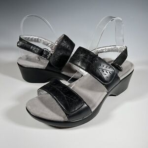 Alegria Womens US 10 Alegria Romi Laser Cut Platform Leather Sandals Black 41