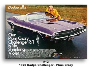 13x19 1970 Dodge Challenger R/T Convertible Ad Brochure Poster Plum Crazy 383 RT - Picture 1 of 1