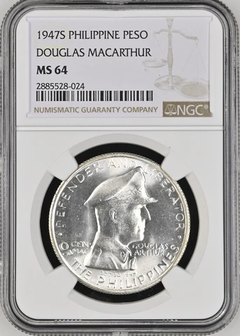 1947-S S1-PESO PHILIPPINES DOUG MACARTHUR NEAR-GEM NGC MS64 RARE R3 HIGH-GRADES Cover